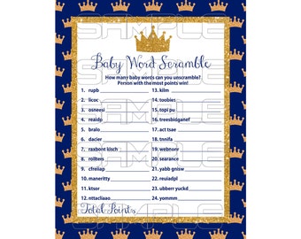 Royal Baby Shower Games, Prince Baby Shower, Royal Blue Baby Shower, Baby Word Scramble Game, royal prince baby shower games
