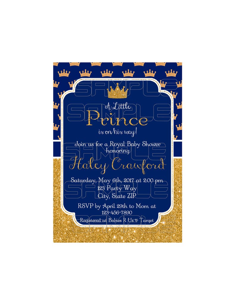 Royal Prince Baby Shower Invitation Little Blue Gold