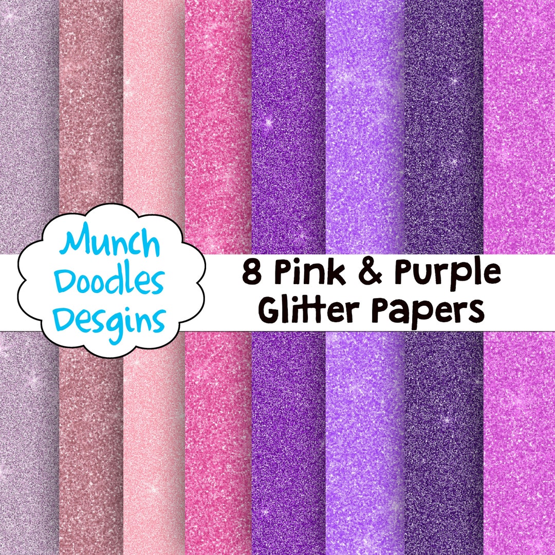 Pink and Purple Glitter Digital Papers, Pink Glitter Paper, Purple