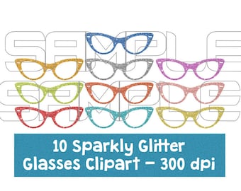 Digital Glitter Glasses Clipart, Sparkly Glittery Glasses, Colorful Glasses clipart