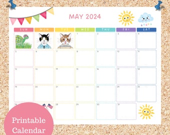 Oli Kids Co May 2024 Printable Calendar, Downloadable Calendar, Cat Calendar, Instant Download, Print at Home