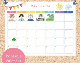 Oli Kids Co January 2024 Printable Calendar, Downloadable Calendar, Cat Calendar, Instant Download, Print at Home