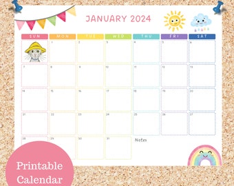 Oli Kids Co January 2024 Printable Calendar, Downloadable Calendar, Cat Calendar, Instant Download, Print at Home