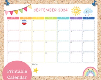 Oli Kids Co September 2024 Printable Calendar, Downloadable Calendar, Cat Calendar, Instant Download, Print at Home