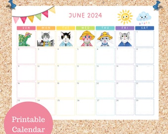 Oli Kids Co June 2024 Printable Calendar, Downloadable Calendar, Cat Calendar, Instant Download, Print at Home