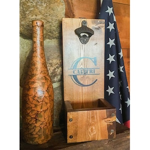 Personalized Laser Engraved Beer Bottle Opener with Cap Catcher, Wall Mounted or Free Standing, Anniversary, Groomsmen, Christmas Gift Ideas image 2