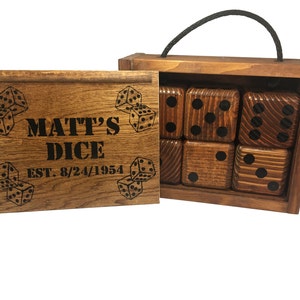 Personalized Yard Dice Set with 8 player dry erase Yardzee score sheet - 6 Lawn Dice included, enough to play most popular dice games