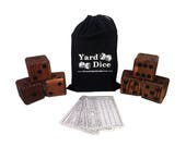 Yard Dice Giant Wooden Yard Game, 6 3.5 quot Wood Dice, Storage Bag, 5PK 5 quot x7 quot Yardzee and Yarkle Dry Erase Score cards Jumbo Wedding Game Idea