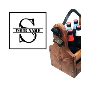 Personalized Beer Caddy with Cast Iron Bottle Opener Soft Rope Handle and Magnetic Cap Catcher - Laser Engraved Boxed Monogram