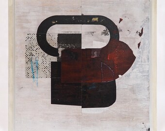 Pintura acrílica abstracta sobre tabla de madera, arte enmarcado