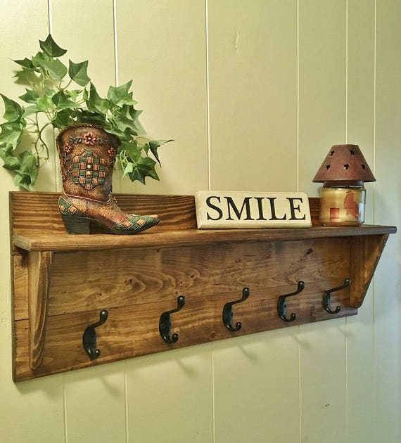Items similar to Farmhouse Style Coat Rack with Shelf and 5 hooks