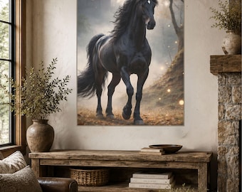 Canvas Wall Art, Friesian Horse Print, Matte Stretched Canvas, Home Decor, Horse Lover Gift, Equestrian Art,