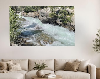Mountain River Rapids Canvas Print, Rocky Mountain Landscape Photography, Rustic Cabin Wall Art, Wilderness Decor