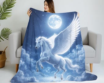 Whimsical Pegasus Fleece Sherpa Blanket - Cozy Fantasy Gift, Magical Decor, Astral Vibes, Unicorn Lover, Dreamy Nights