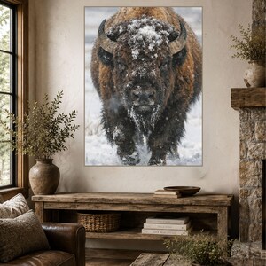 Winter Monarch | American Bison Canvas Print, Buffalo Wall Art, Western Wildlife Decor, Rustic Cabin & Lodge Artwork image 1
