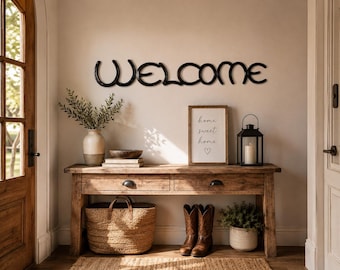 Western Horseshoe Wall Art Decor, Rustic Farmhouse Welcome Sign, Cowboy Ranch Entryway Decor, Handmade Black Horseshoe Art Gift