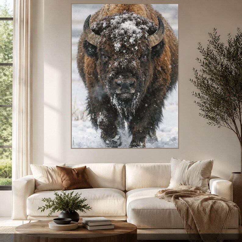 Winter Monarch | American Bison Canvas Print, Buffalo Wall Art, Western Wildlife Decor, Rustic Cabin & Lodge Artwork image 3
