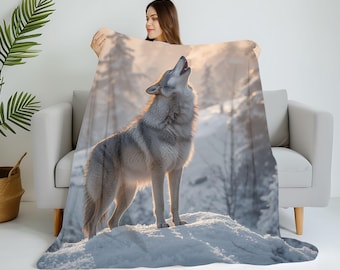 Sherpa Blanket - Wolf Howling Fleece Throw, Cozy Winter Blanket, Animal Lover Gift, Cabin Decor, Wildlife Home Accent, Nature Inspired