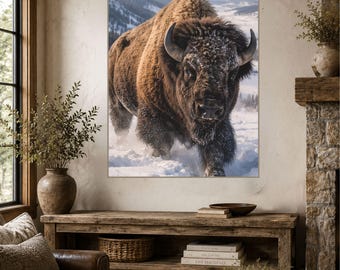 American Bison Canvas Print, Majestic Buffalo Wall Art, Western Ranch Decor, Rustic Cabin Lodge Artwork, Wildlife Canvas