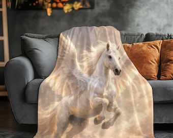 Pegasus Sherpa Blanket, Majestic Winged Horse Throw, Fantasy Horse Blanket, Celestial Home Decor