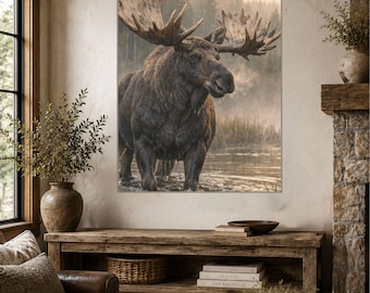 Majestic Moose Canvas Print, Wildlife Wall Art, Rustic Cabin Decor, Mountain Lodge Artwork, Moose Wall Decor