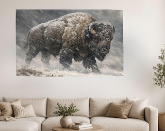 Winter Titan | American Bison Canvas Print, Buffalo Wall Art, Western Wildlife Decor, Rustic Cabin & Lodge Artwork