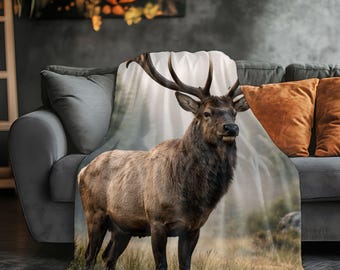 Majestic Elk Sherpa Blanket, Rustic Mountain Lodge Throw, Wildlife Cabin Decor, Cozy Nature Blanket