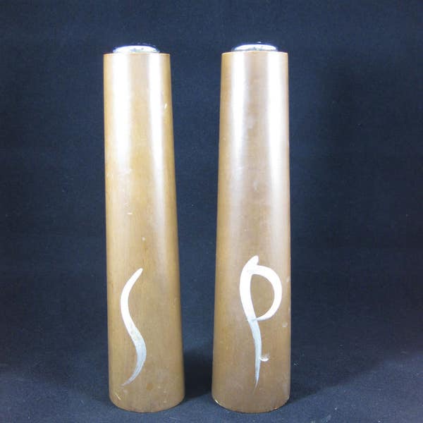 Danish Style Wooden Salt and  Pepper Shaker Set with simple silver painted S and P, MCM, Mid Century Teak, Wood, Modern, Mod
