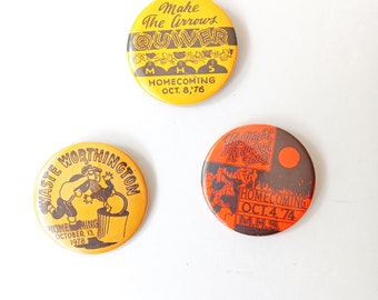 Vintage 1970s Homecoming Pins 2 inch Pin Back Buttons Set of 3