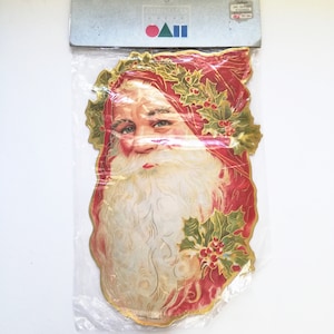 Cartão XXL Pai Natal 11X7, Cabeça de Papai Noel, São Nicolau, Condição, 1985 Christmas Reproductions Inc, NOVO Old Stock Red NIP