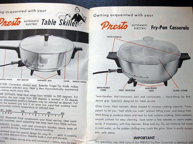 Vintage 1954 Presto Skillet User Guide Directions Timetables Etsy