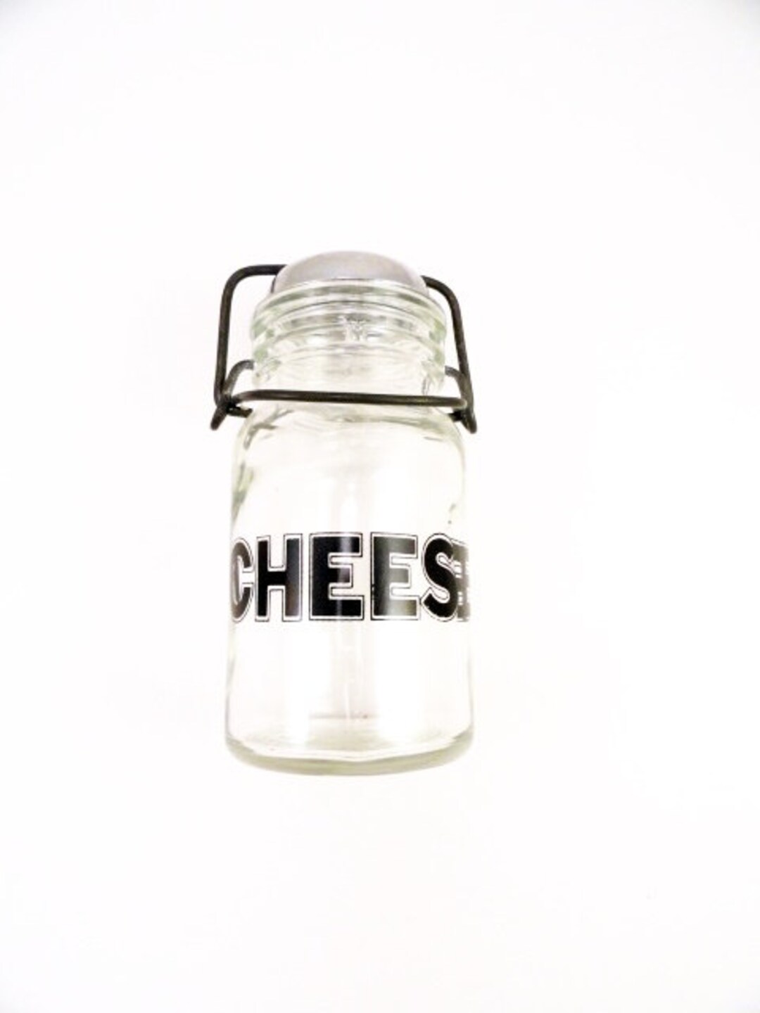 Typography Cheese Shaker Wheaton Glass Jar, Black Capital Bold Outlined