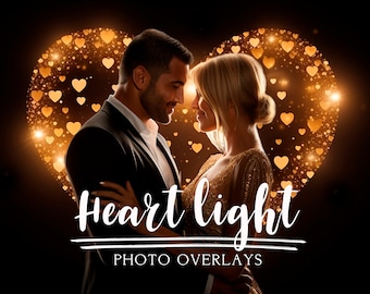 Heart light photo overlays, Valentine's Day heart light digital backdrops