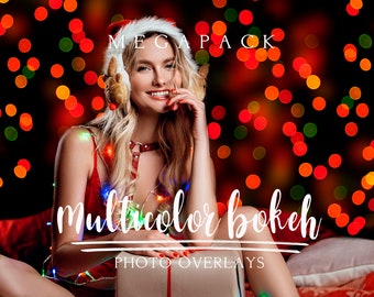 Multicolor bokeh photo overlays, Christmas overlays, Winter overlays, light bokeh overlays