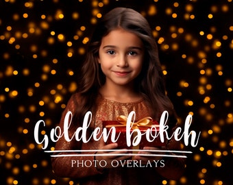 Golden bokeh photo overlays, Christmas lights bokeh