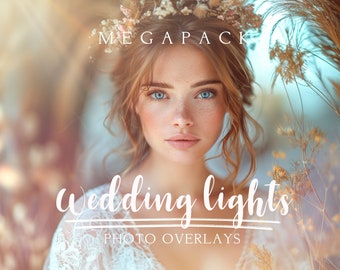 100 luces de boda Superposiciones de fotos Megabundle, Superposiciones de luz y bokeh, Superposiciones de fotos con efectos de luz suave y cálida