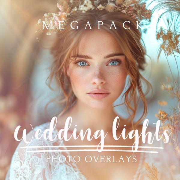 100 superpositions de photos Megabundle de lumières de mariage, superpositions de lumière et de bokeh, superpositions de photos à effet de lumière douce et chaude