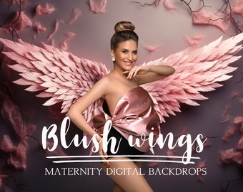 Fondos digitales de maternidad Blush Wings, fondos de estudio de maternidad
