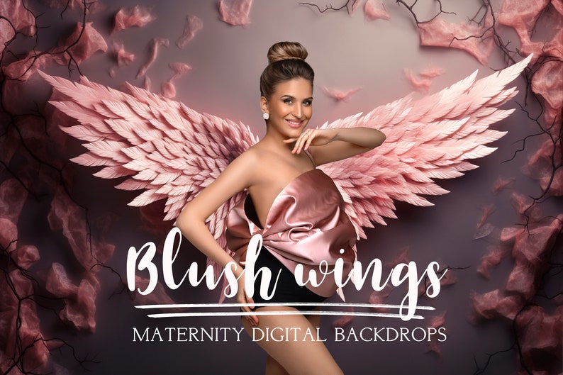 Blush wings maternity digital backdrops, Maternity studio backgrounds image 1