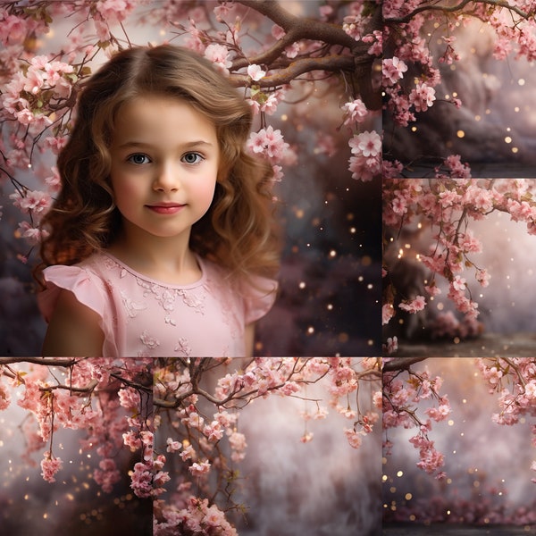 Cherry blossom digital backdrops, Spring digital backgrounds