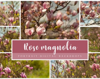 Rose magnolia portrait digital backdrops, maternity portrait backgrounds