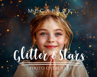 70 Glitter and Stars megapack photo overlays, gold glitter stars bokeh digital backgrounds