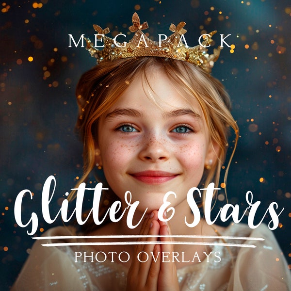 70 Glitter and Stars megapack photo overlays, gold glitter stars bokeh digital backgrounds