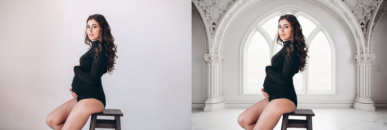 White arch studio digital backdrops, maternity backgrounds, white studio backdrops image 7