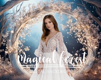 Magical forest digital backdrops, portrait floral arch dark backgrounds