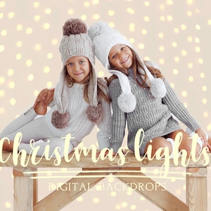 Christmas lights digital backdrops + Bonus Gold bokeh overlays