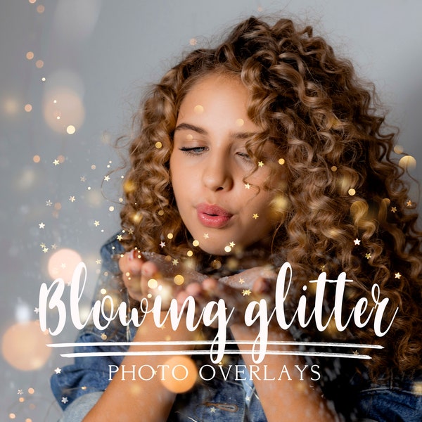 Blowing glitter photo overlays, Christmas overlays, golden dust overlays, bokeh blow, Confetti photo overlays, Magic photo overlays