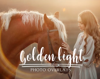 40 Golden light photo overlays, Autumn light, ring flare, warm sunshine, sun rays, sun lens flare photo overlays