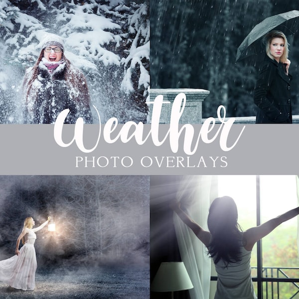 Weather photo overlays, Rain overlays, Snow overlays, Fog overlays, Sun lens flare overlays