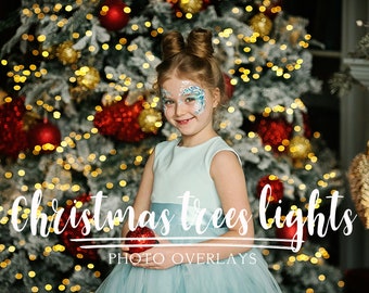 Christmas trees lights photo overlays, Holiday bokeh, Xmas lights, Light overlays, Photoshop overlays for photographers, Digital bokeh